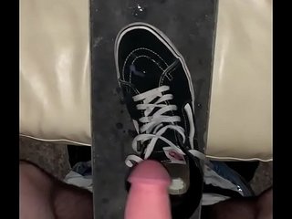 Skater Cums on skateboard and Sneakers